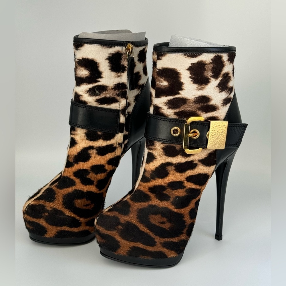 Giuseppe Zanotti Leopard Pony Hair Platform Boots 36 NIB